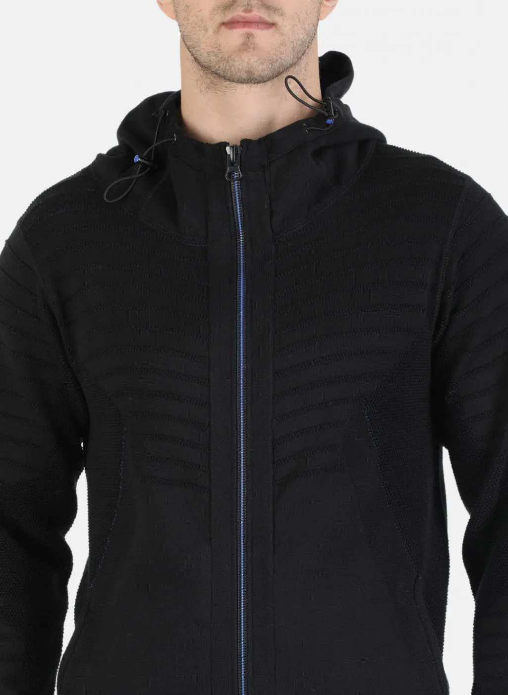 Men NAvy Blue Self Pullover