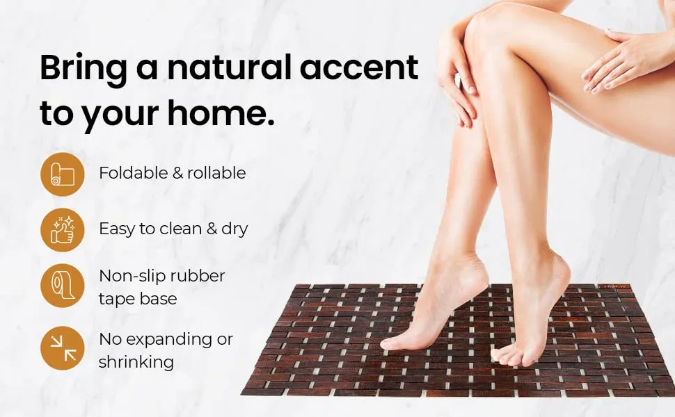 Mush Bamboo Wooden Bath Mat/Door Mat/Floor Mat | Non Slip Quick Drying Mat | Made with Water-Resistant Organic Bamboo Wood with Anti Slip Silicone Pads | Size : 50 * 70 cms | Pack of 1, Dark Brown