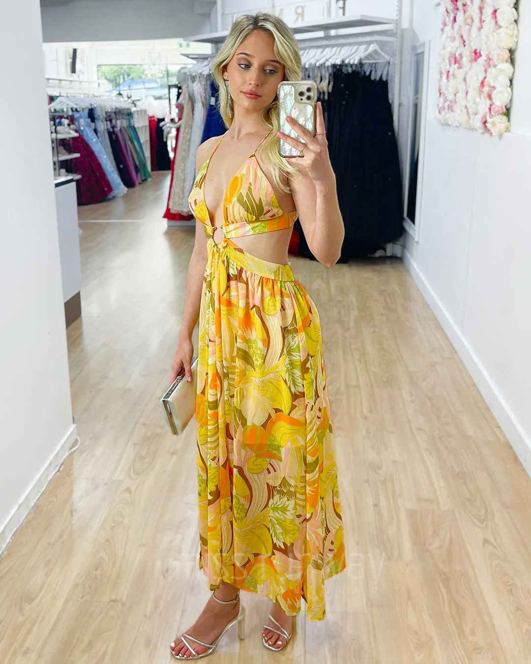 Nina Chiffon Midi Dress - Yellow Floral